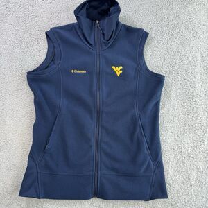 West Virginia Mountaineers Vest Women L Blue Columbia Fleece Full Zip Casual